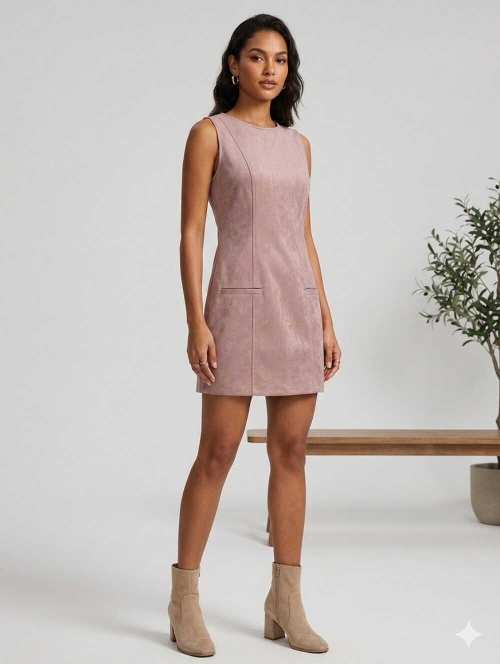 a new day Cream Suede Mini Shift Dress, Necklace Sold Separately